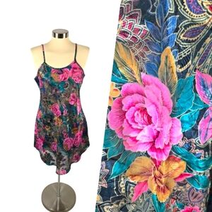 Inner Most Floral Rose Spaghetti Strap Lightweight Shiny Sheer Vintage Slip Gown